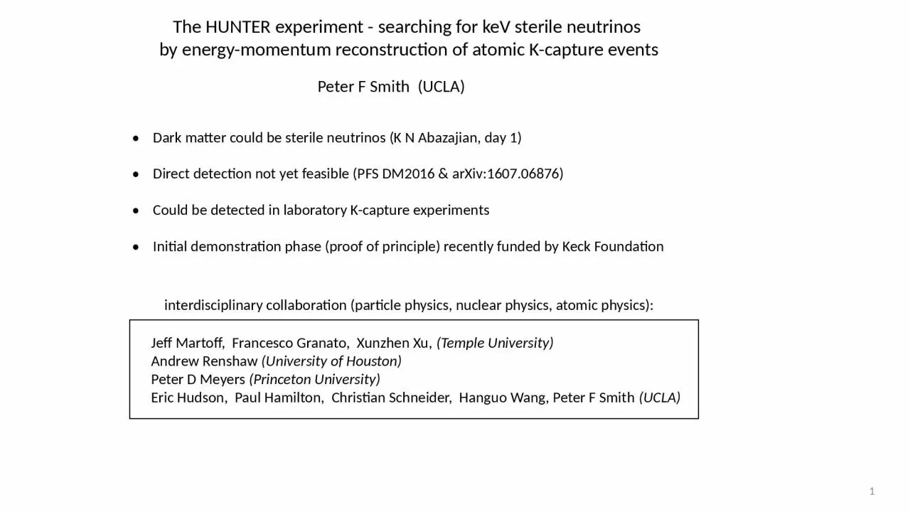 PPT-The HUNTER experiment - searching for keV sterile neutrinos