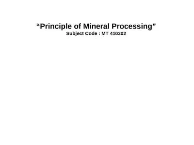 “Principle of Mineral Processing”