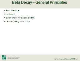 Beta Decay – General Principles
