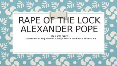 Rape of the Lock  Alexander Pope