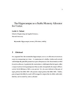 1TheHippocampusasaStableMemoryAllocatorforCortexLeslieG.ValiantSchoolo