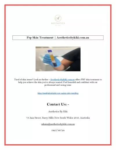 Prp Skin Treatment | Aestheticsbykiki.com.au