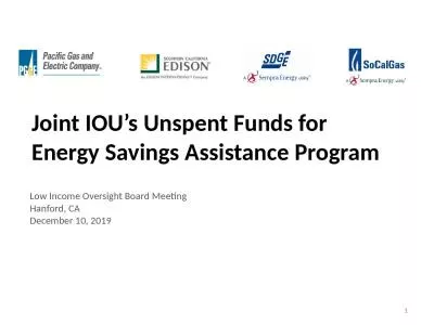 Joint IOU’s Unspent Funds for Energy Savings Assistance Program