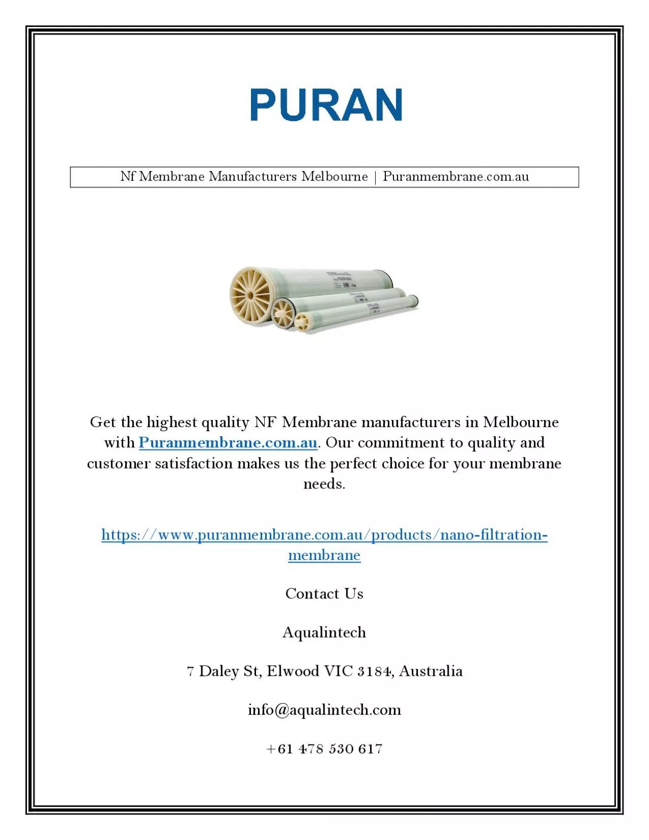 PDF-Nf Membrane Manufacturers Melbourne | Puranmembrane.com.au