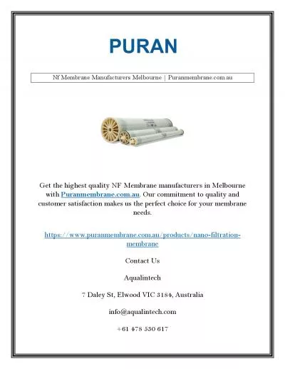 Nf Membrane Manufacturers Melbourne | Puranmembrane.com.au