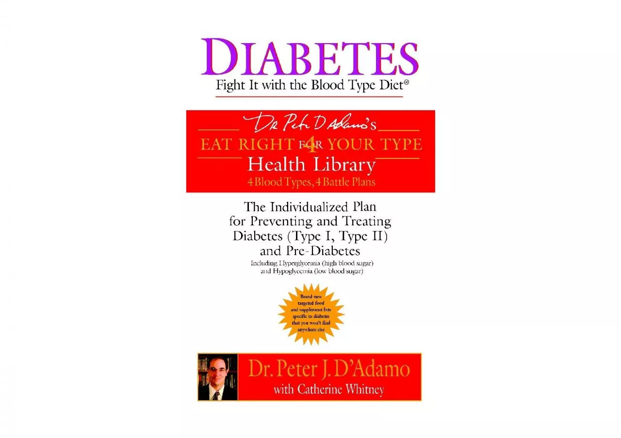 PDF-Download Diabetes Fight It with the Blood Type Diet The Individualized Plan for Preventing