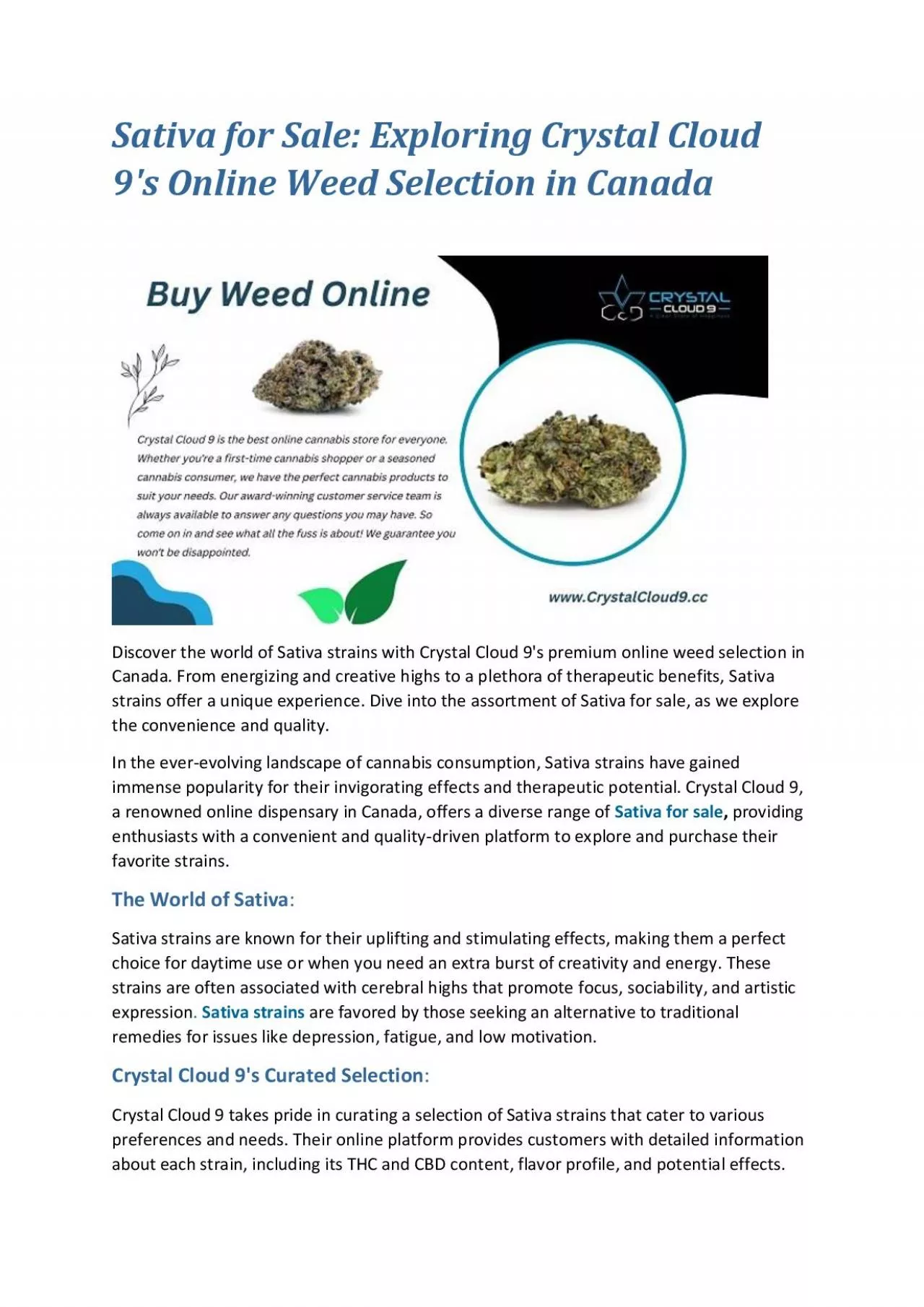 Sativa for Sale: Exploring Crystal Cloud 9\'s Online Weed Selection in Canada