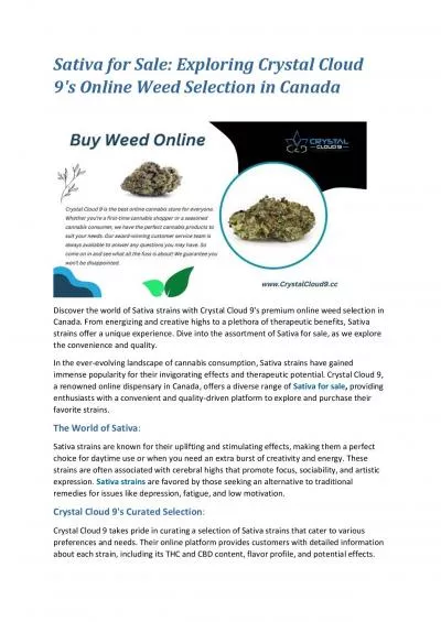 Sativa for Sale: Exploring Crystal Cloud 9\'s Online Weed Selection in Canada