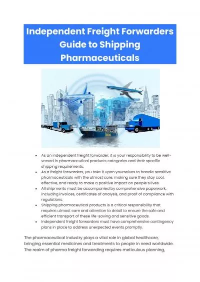 Independent Freight Forwarders Guide to Shipping Pharmaceuticals