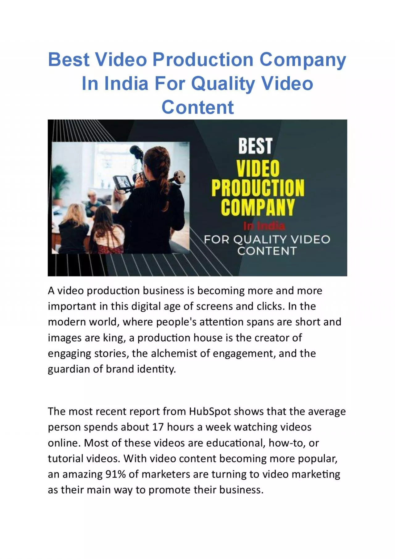 PDF-Best Video Production Company In India For Quality Video Content