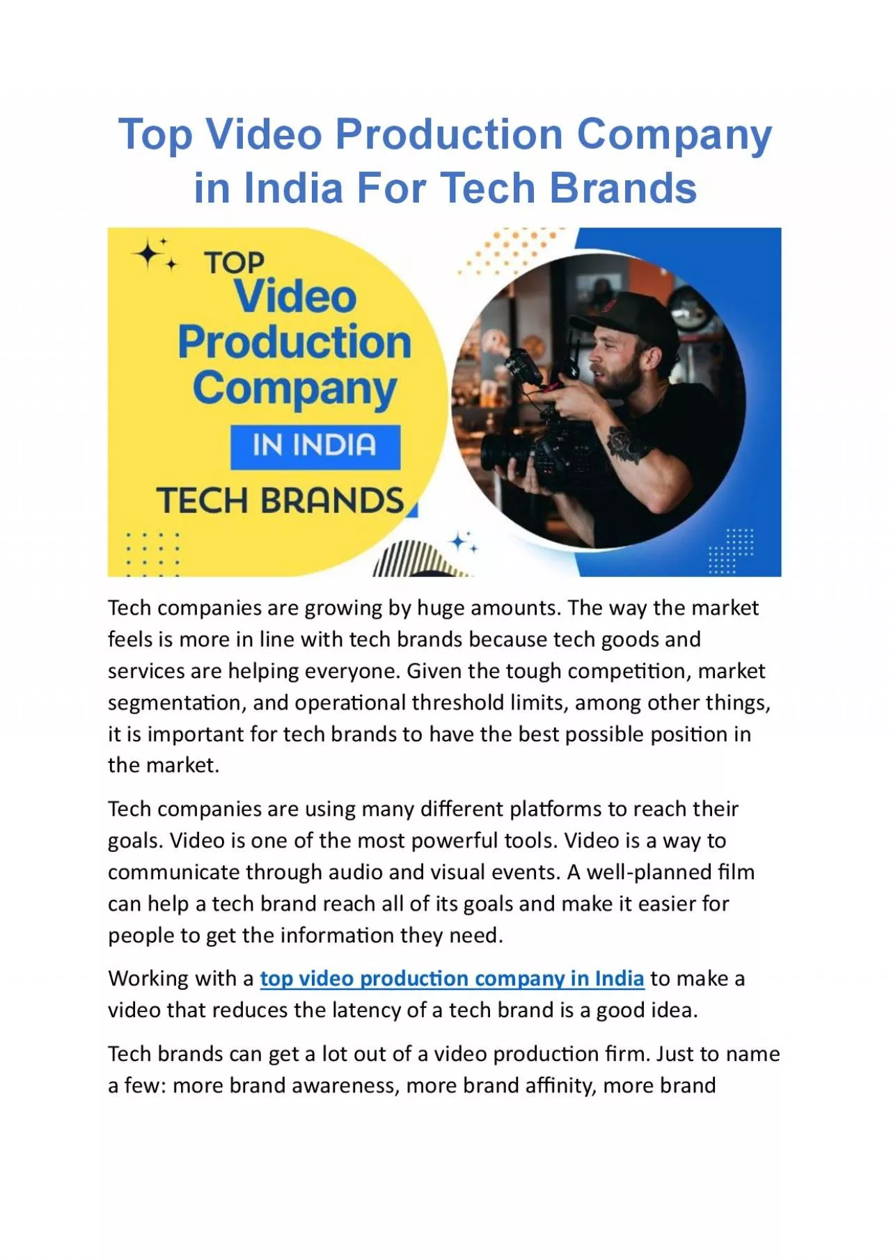 Top Video Production Company in India for Tech Brands