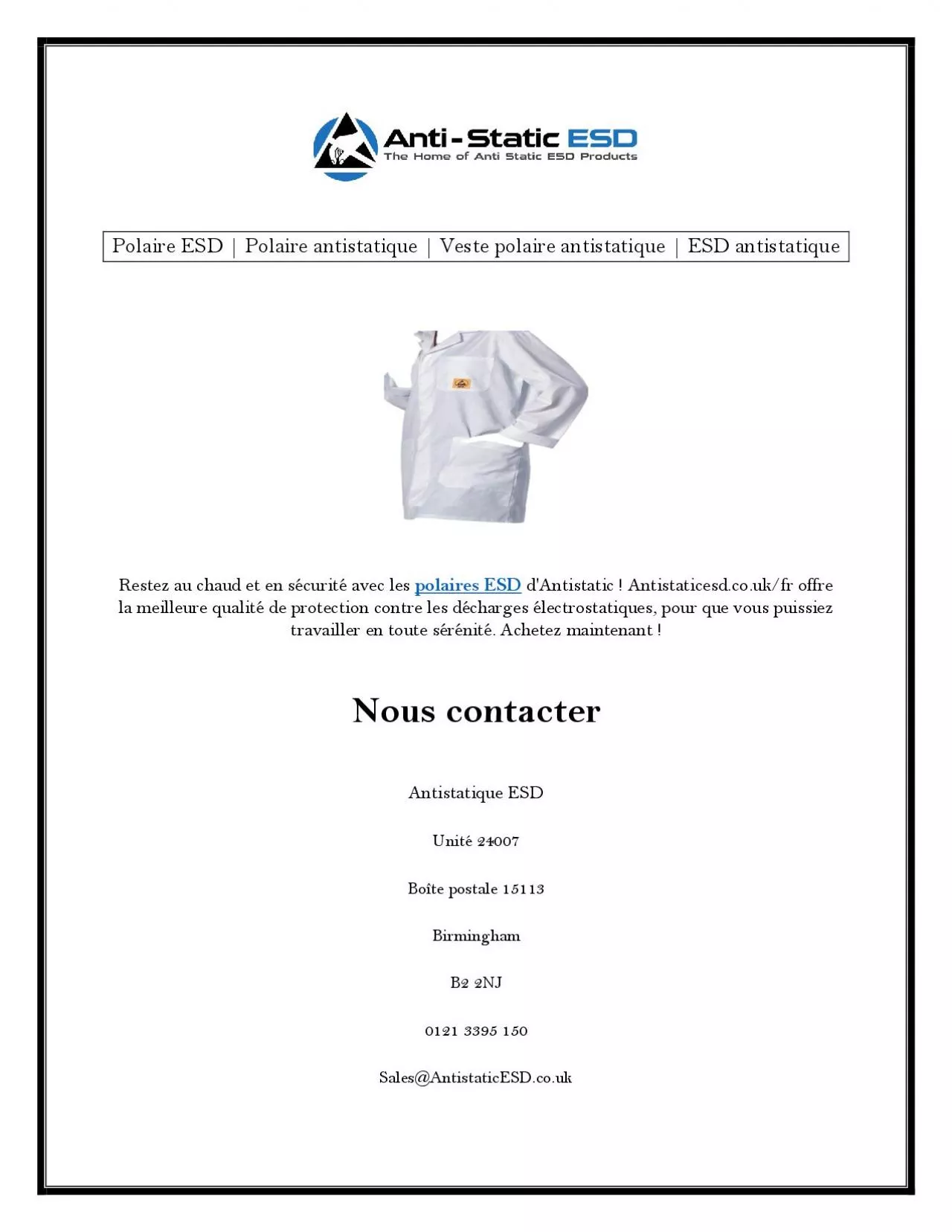 PDF-Polaire ESD | Polaire antistatique | Veste polaire antistatique | ESD antistatique