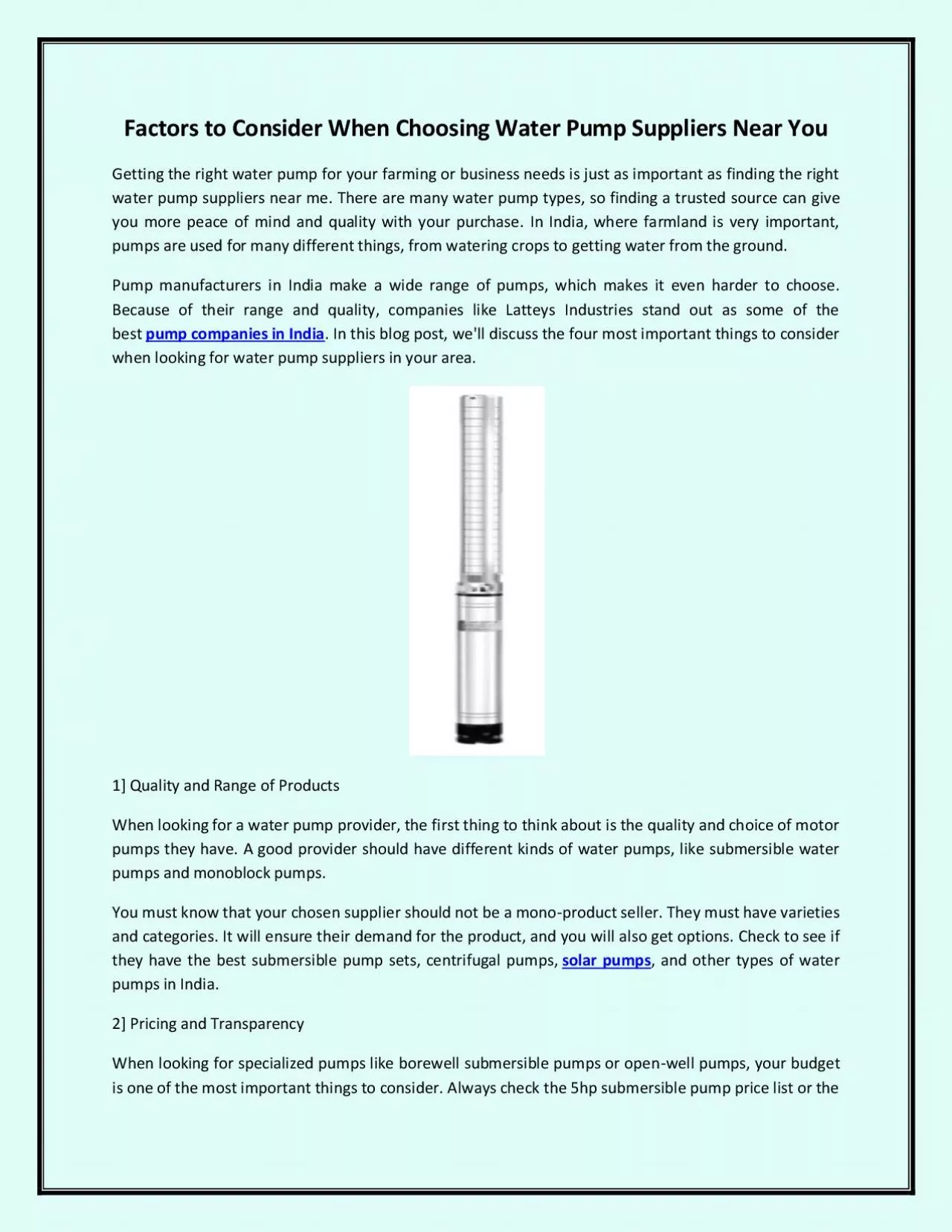 PDF-Factors to Consider When Choosing Water Pump Suppliers Near You