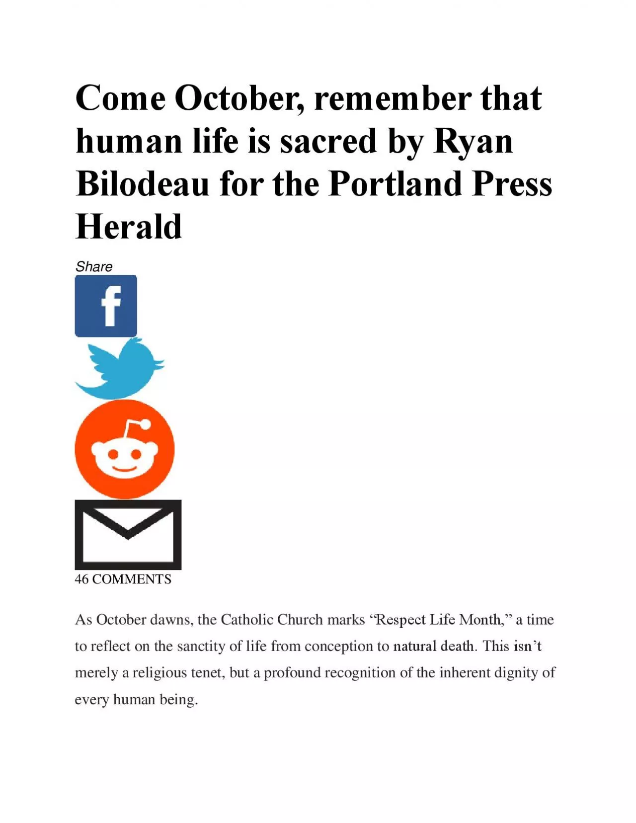 PDF-Come October, remember that human life is sacred by Ryan Bilodeau for the Portland Press