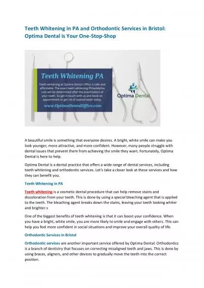 Teeth Whitening in PA and Orthodontic Services in Bristol: Optima Dental is Your One-Stop-Shop