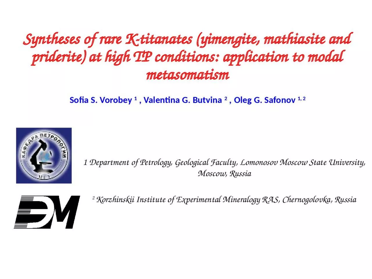 PPT-1 Department of Petrology, Geological Faculty