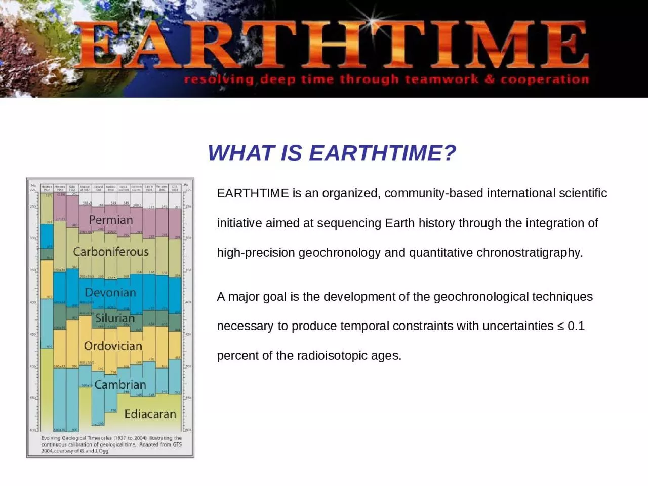 PPT-EARTHTIME is an organized, community-based international scientific initiative aimed at