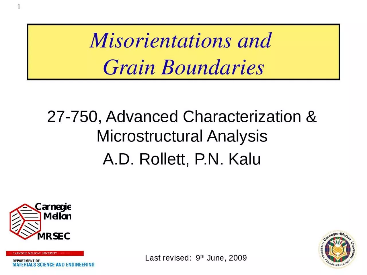 PPT-1 Misorientations and Grain Boundaries