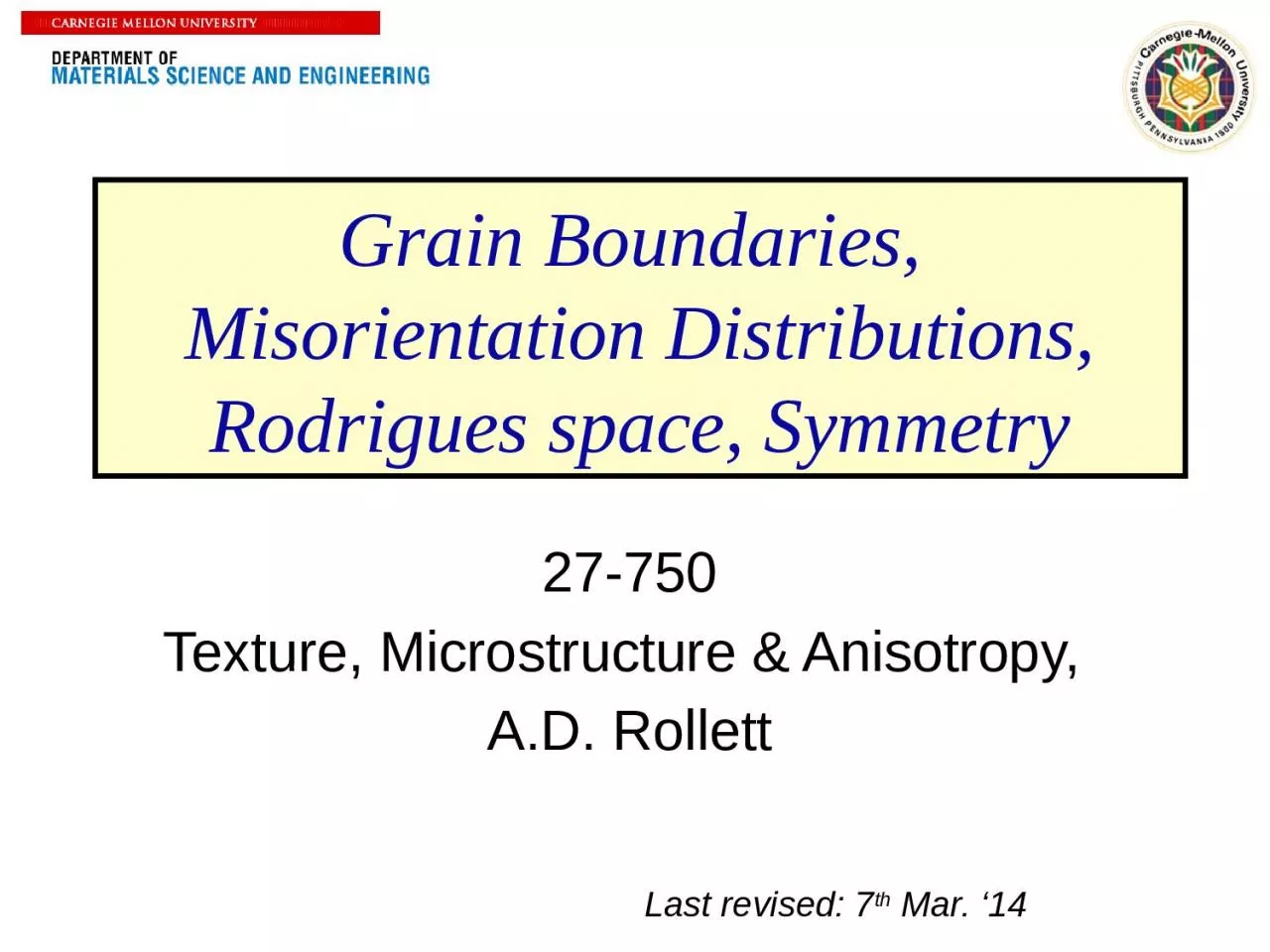 PPT-1 Grain Boundaries, Misorientation