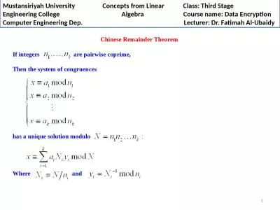 1 Chinese Remainder Theorem