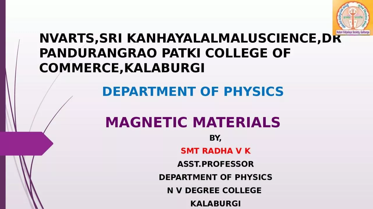 PPT-DEPARTMENT OF PHYSICS MAGNETIC MATERIALS