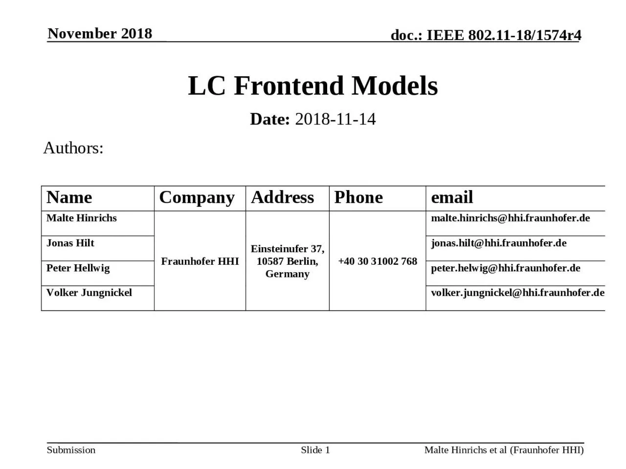 PPT-November 2018 Slide 1 LC Frontend Models