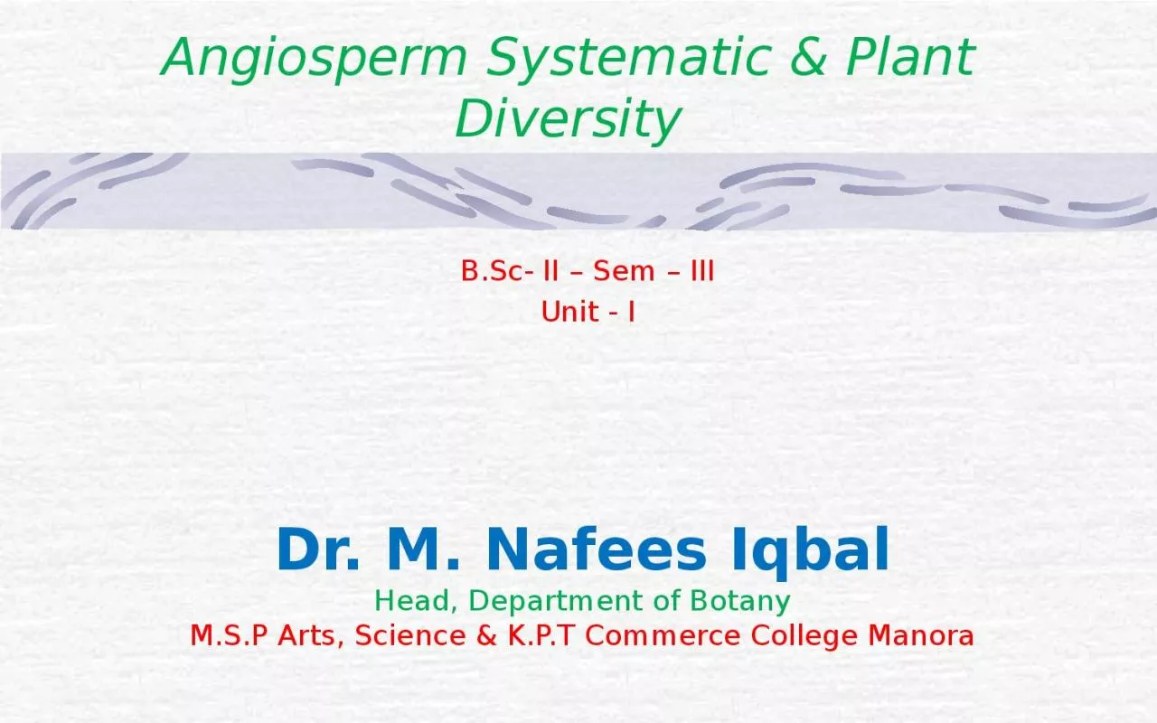 PPT-Angiosperm Systematic & Plant Diversity