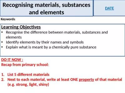 Recognising materials, substances and elements