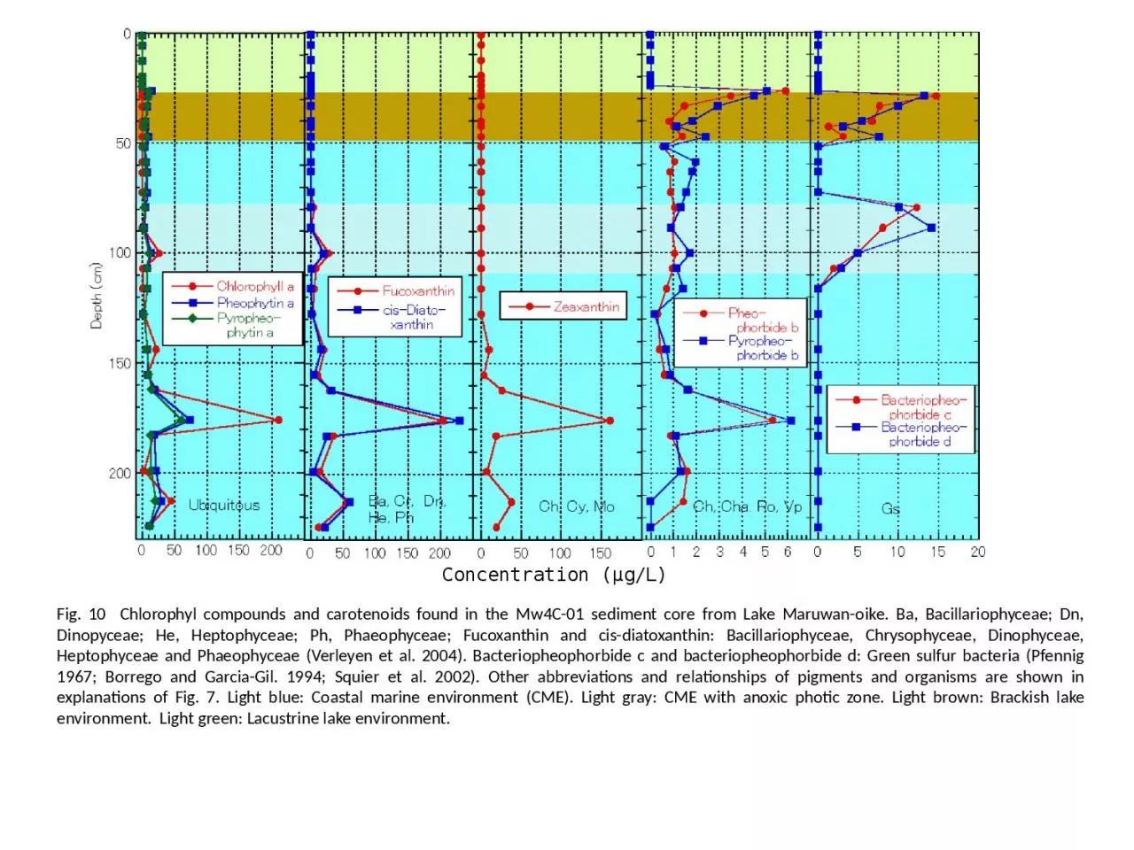 PPT-Concentration ( μg /L) Fig. 10 Chlorophyl compounds and carotenoids found in the Mw4C-01