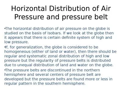 Horizontal Distribution of Air Pressure and pressure belt