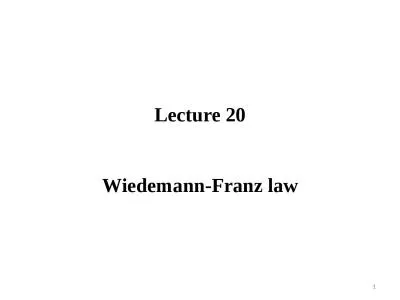 Lecture 20 Wiedemann -Franz law