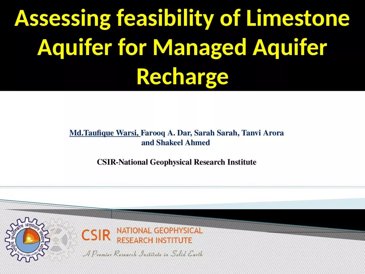 PPT-Assessing feasibility of Limestone Aquifer for Managed Aquifer Recharge