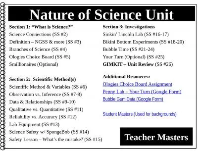 Nature of Science Unit Section 1: “What is Science?”