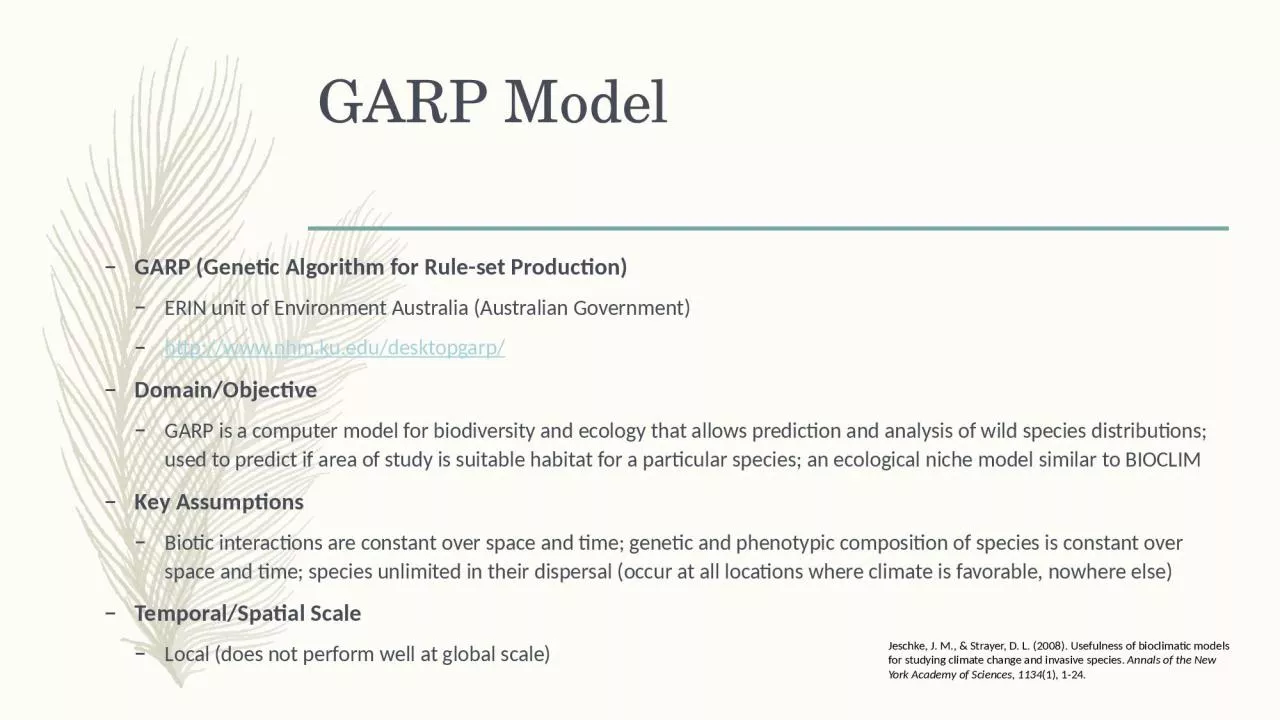 PPT-GARP Model GARP (Genetic Algorithm for Rule-set Production)