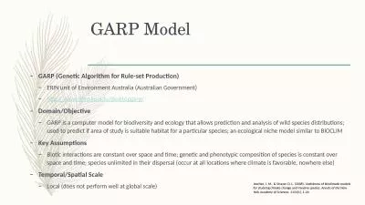 GARP Model GARP (Genetic Algorithm for Rule-set Production)