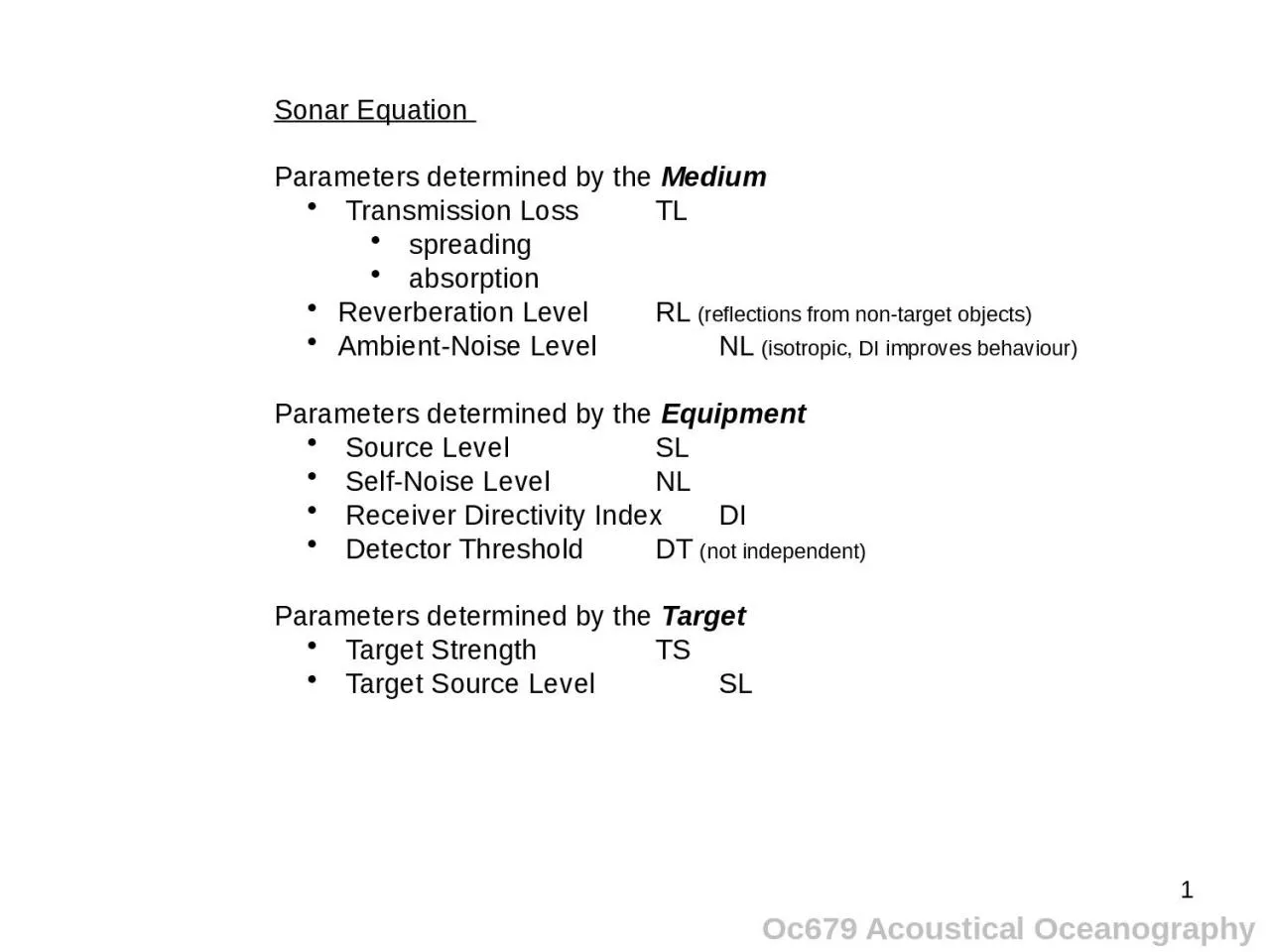 PPT-1 Oc679 Acoustical Oceanography