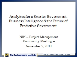 Analytics for a Smarter Government: Business Intelligence & the Future of Predictive Government