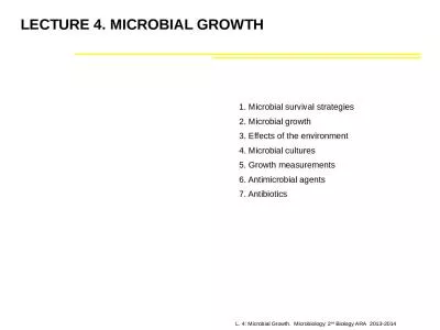 LECTURE 4. MICROBIAL GROWTH