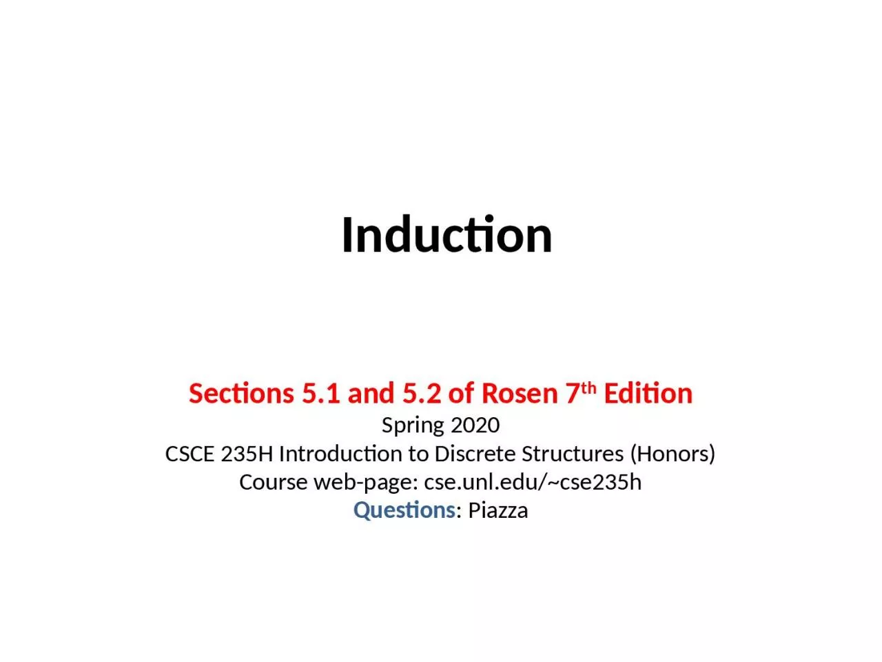 PPT-Induction Sections 5.1 and 5.2 of Rosen 7