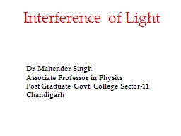 Interference of Light Dr. Mahender Singh