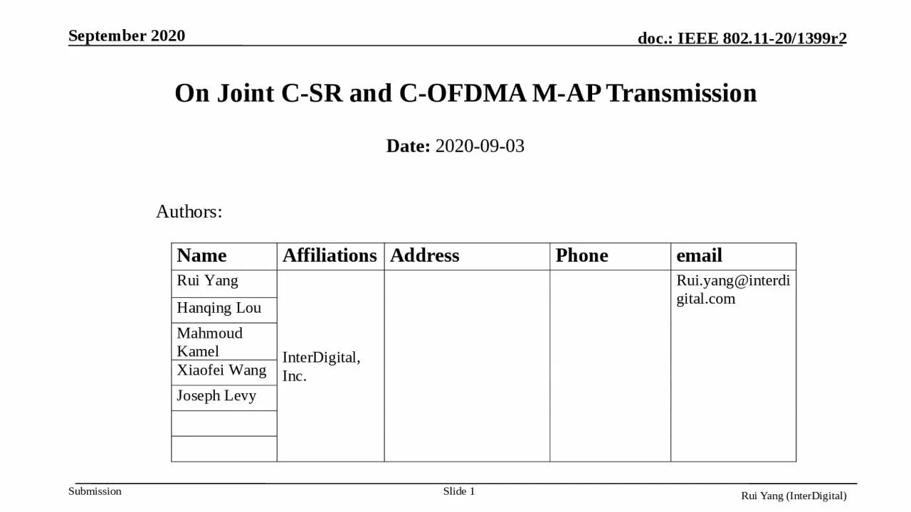 PPT-Slide 1 On Joint C-SR and C-OFDMA M-AP Transmission