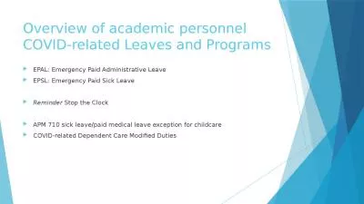 Overview of academic personnel COVID-related Leaves and Programs