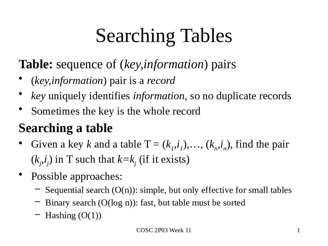 PPT-Searching Tables Table: