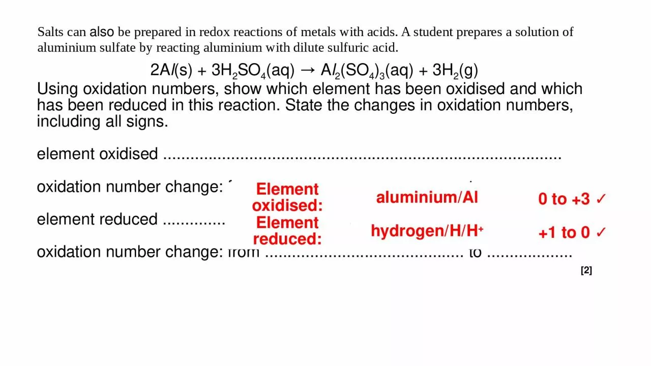 PPT-Salts can also be prepared in redox reactions of metals with acids. A student prepares