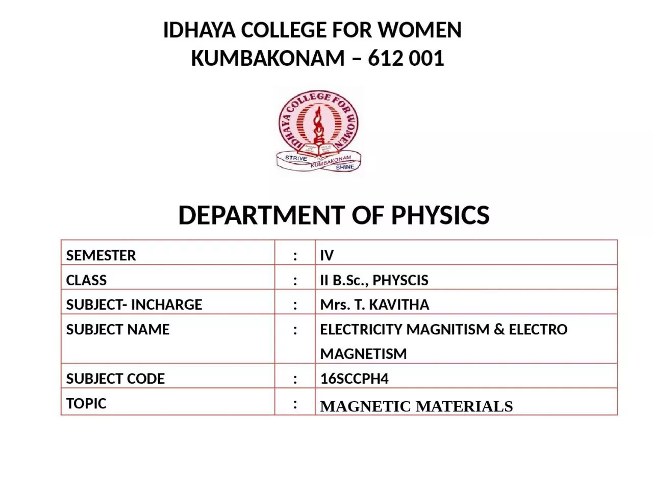 PPT-SEMESTER : IV CLASS