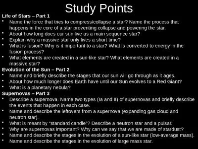 Study Points Life of Stars – Part 1