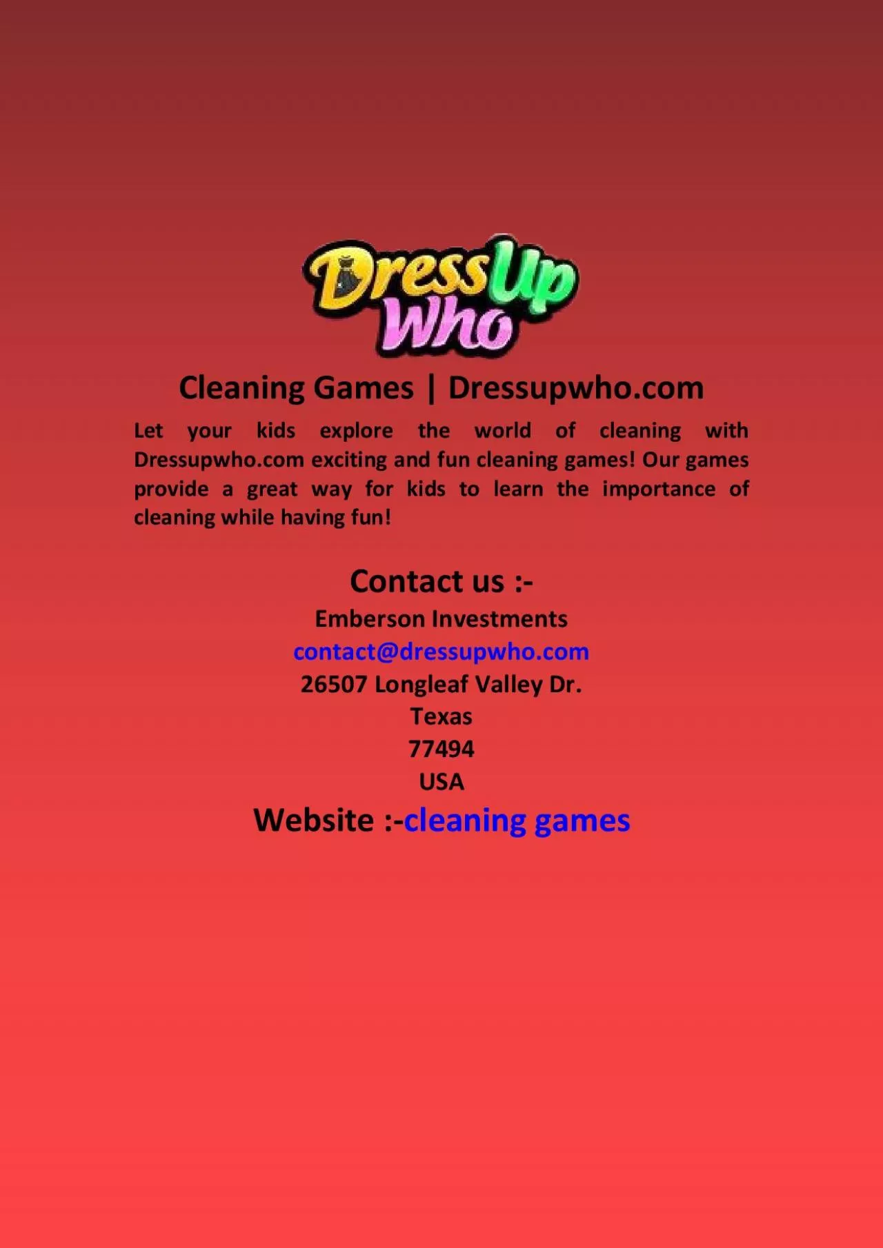 Cleaning Games | Dressupwho.com