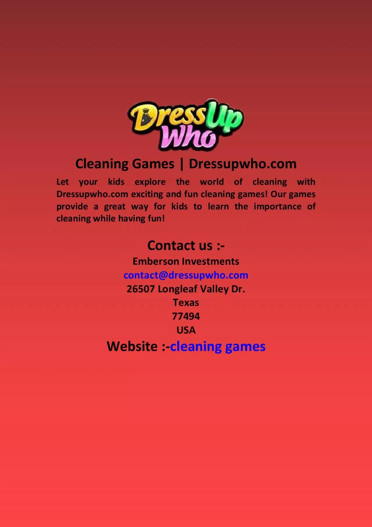 PDF-Cleaning Games | Dressupwho.com