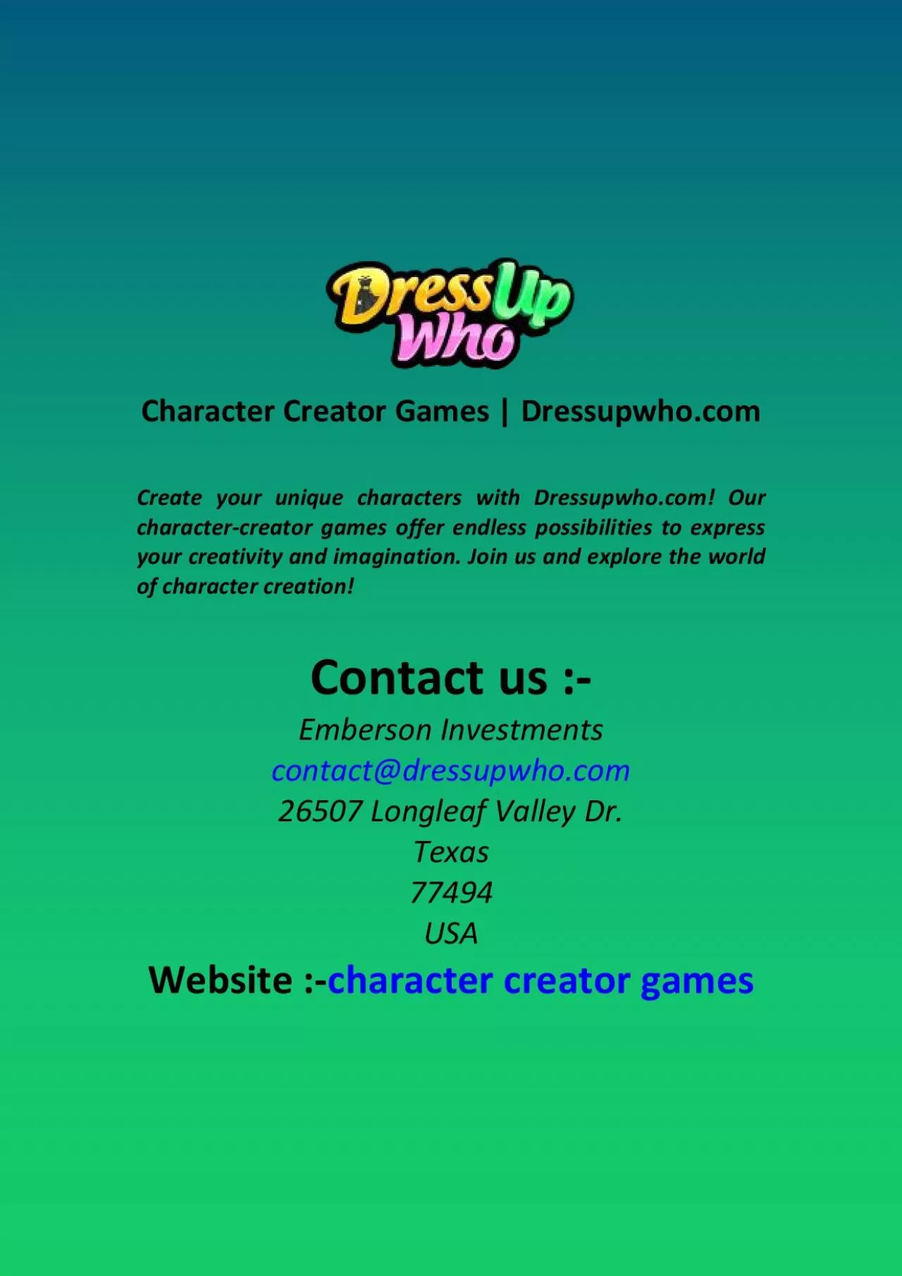 Character Creator Games | Dressupwho.com