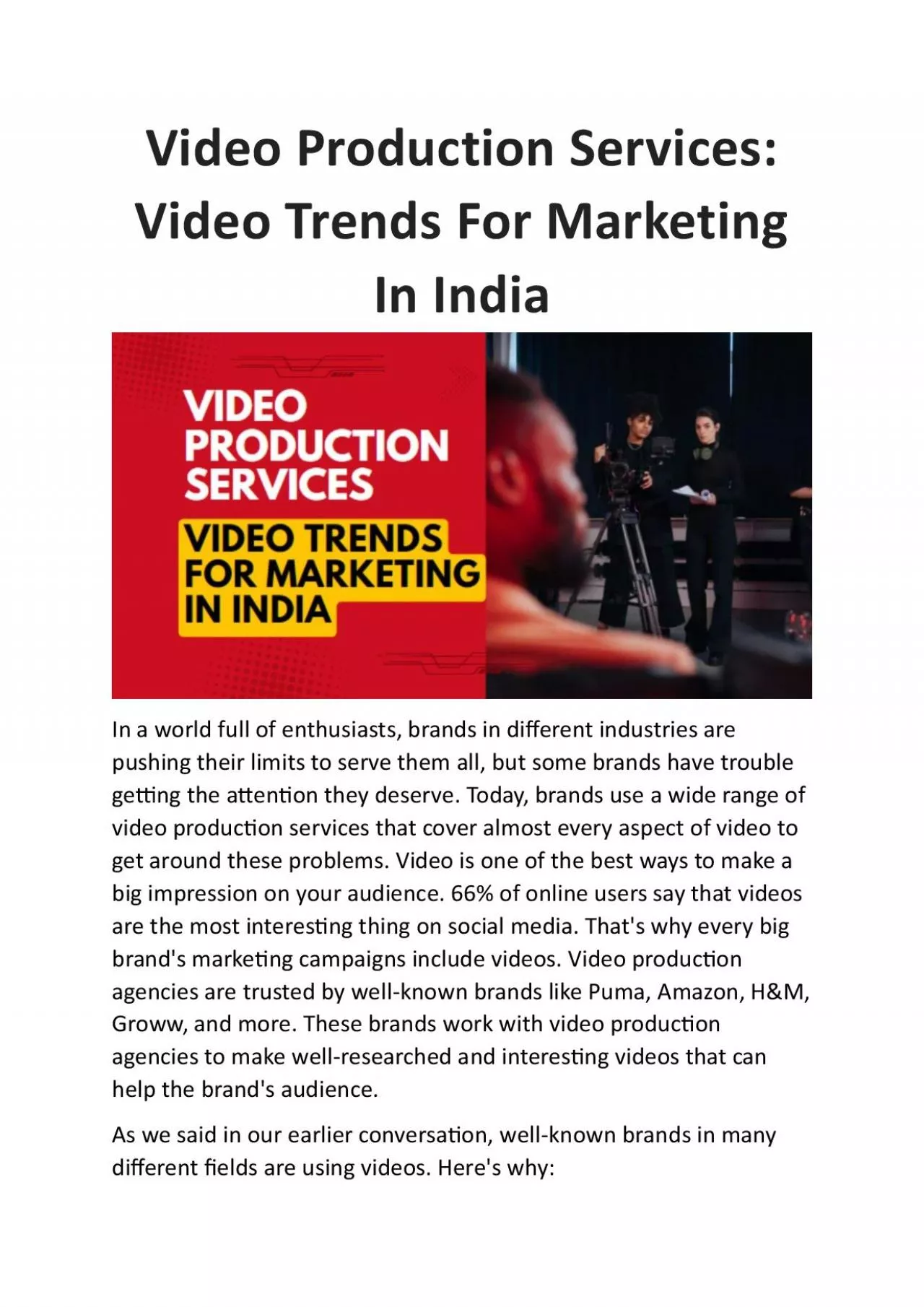 Video Production Services: Video Trends For Marketing In India